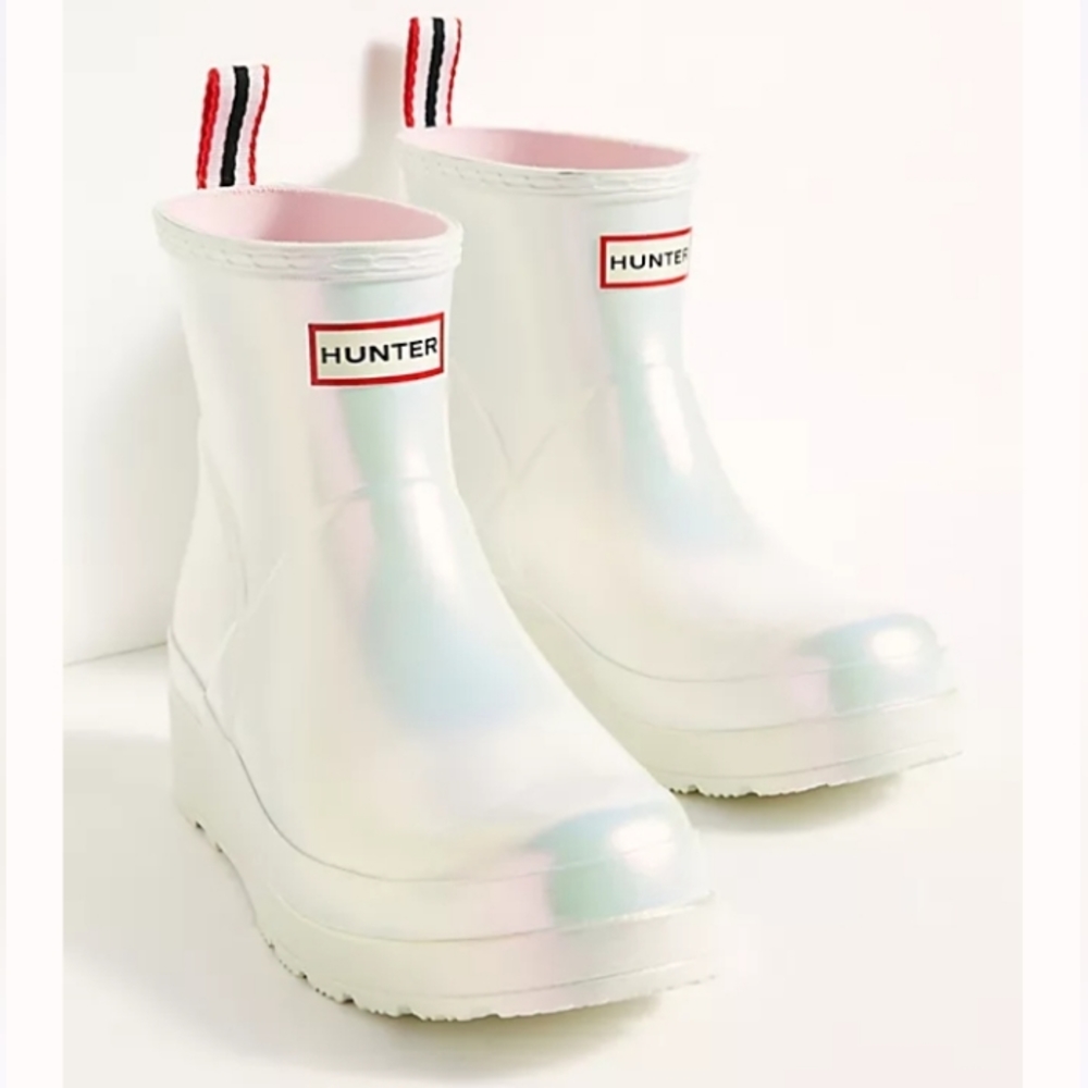 Hunter Pearlescent White Ankle Rain Boots